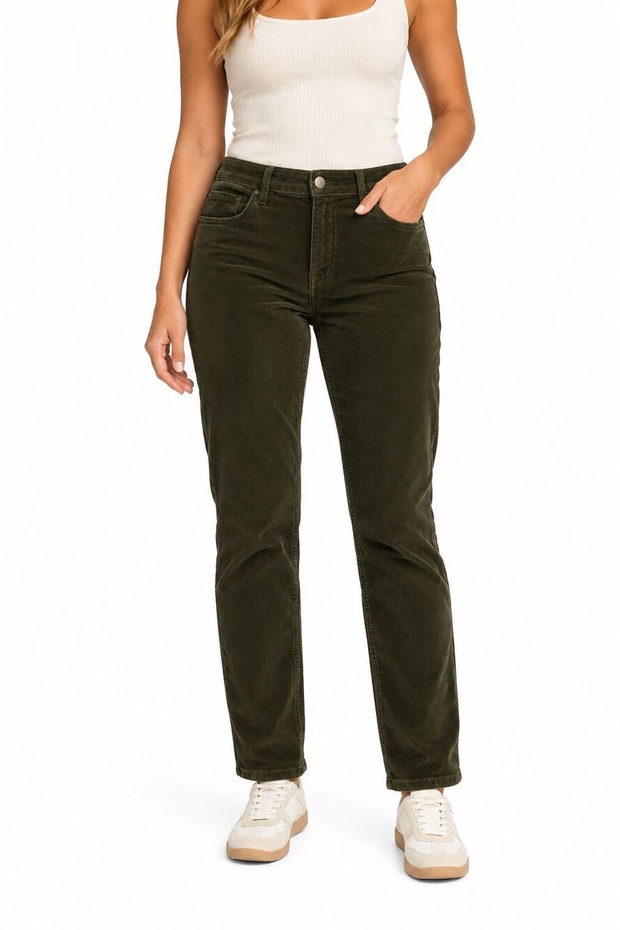 Per Se Olive Green Corduroy Straight Leg Pants High Rise Plus Size 16 / 33